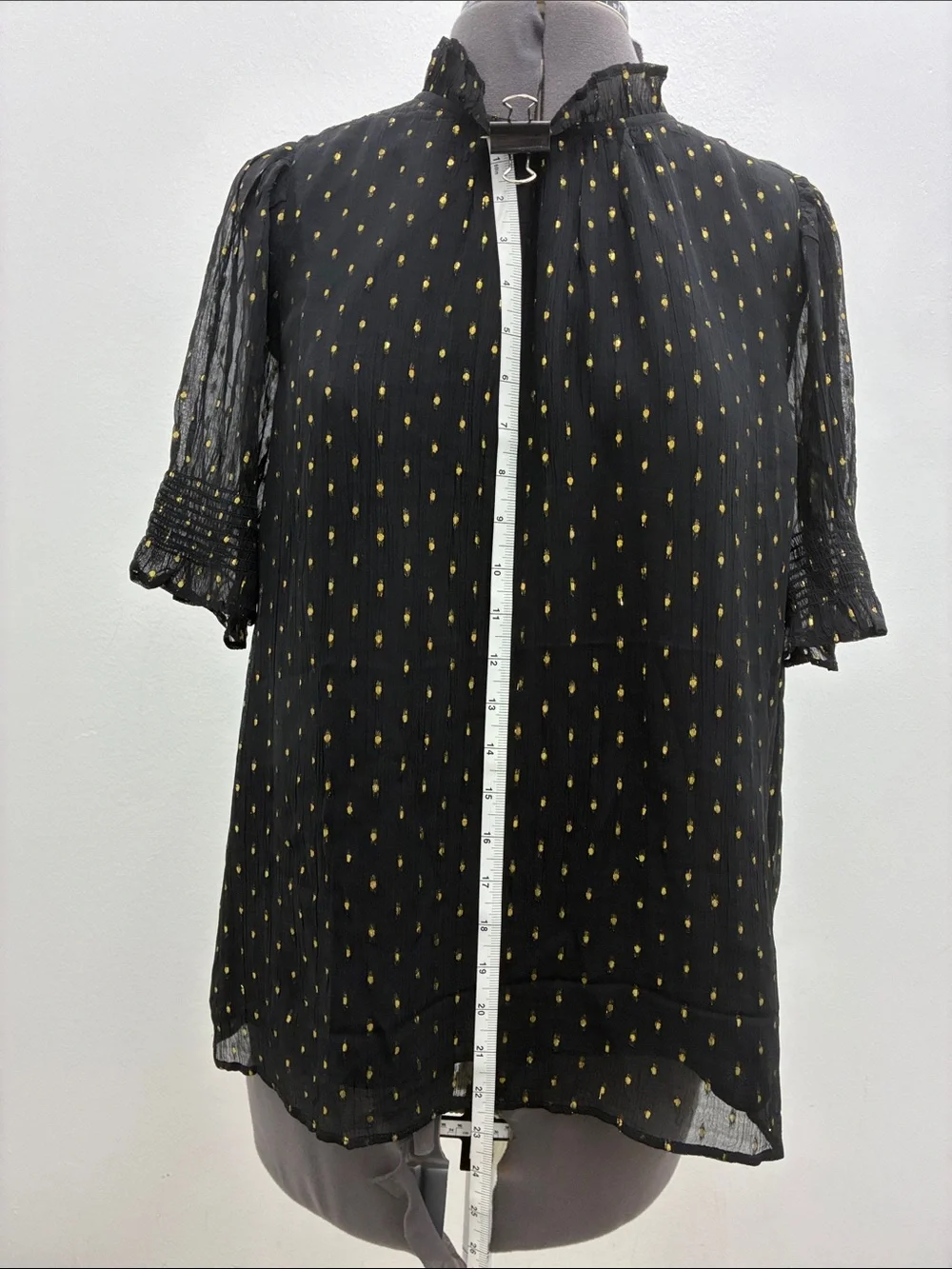 J. Crew Black Blouse with Gold Metallic Dot Print